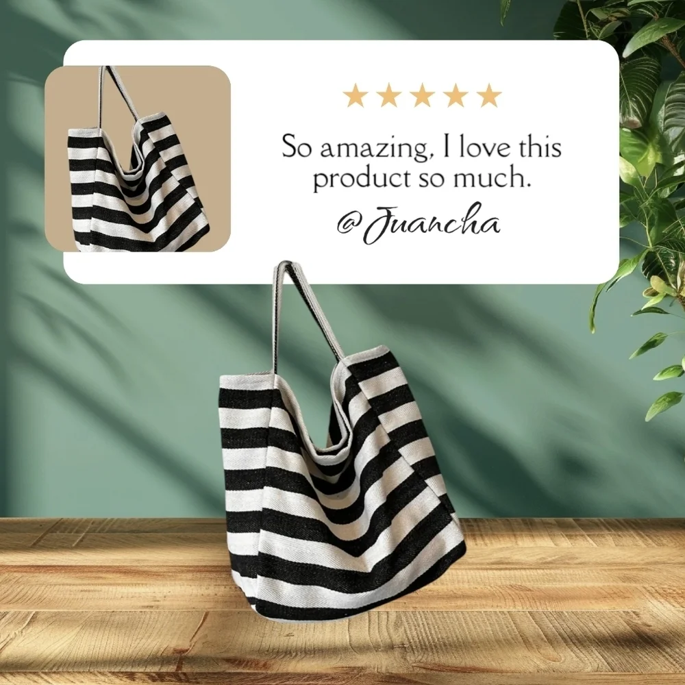 NEW!  Striped Large Tote Bag – Casual & Chic Shoulder Bag